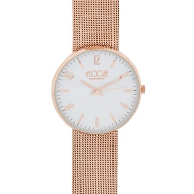 Ladies rose gold plated mesh strap analogue watch